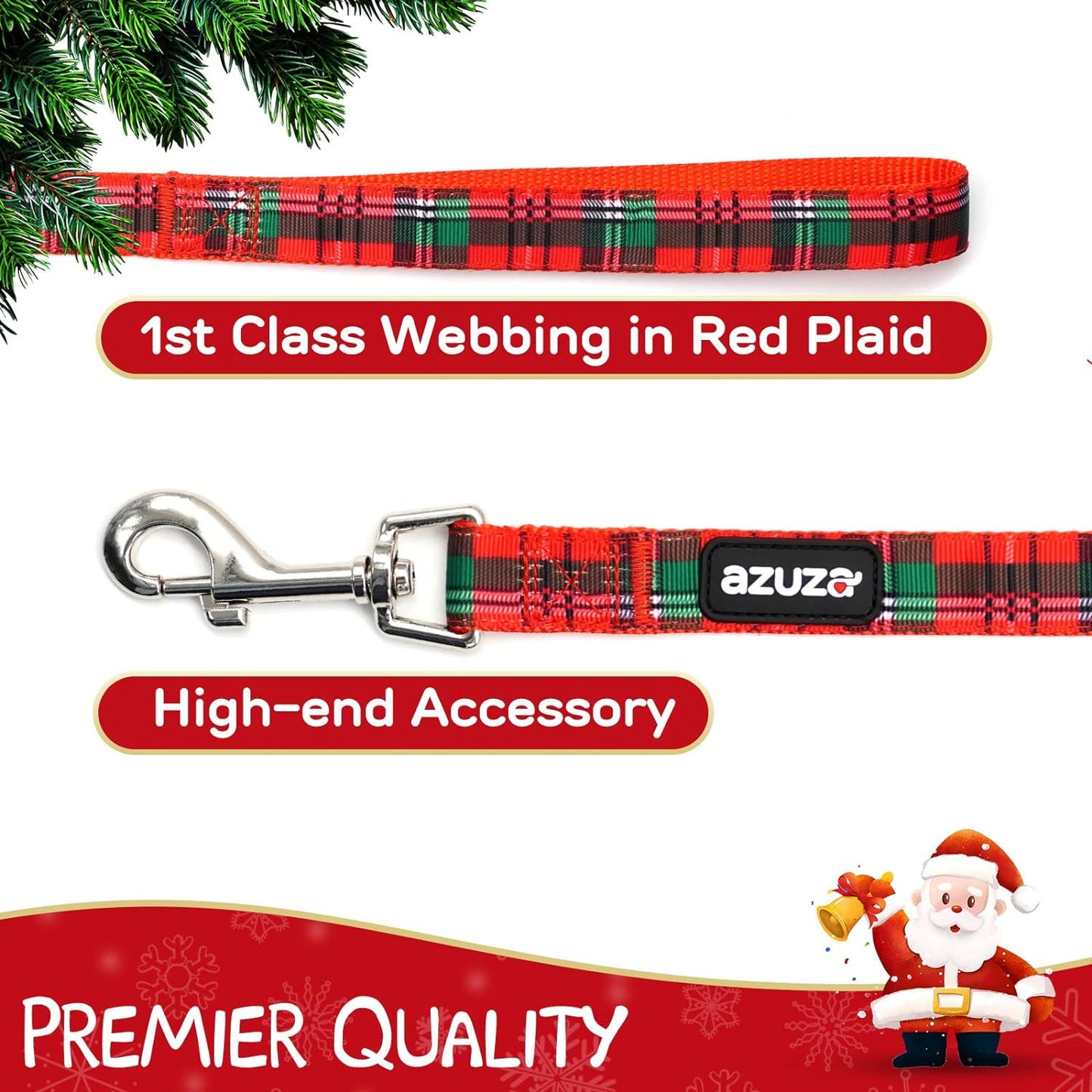 Azuza Christmas Dog Collar and Leash Set, Buffalo Plaid Dog Collar with Matching Leash for Small Dogs, Great for Christmas, New Year, Festivals and Daily Use