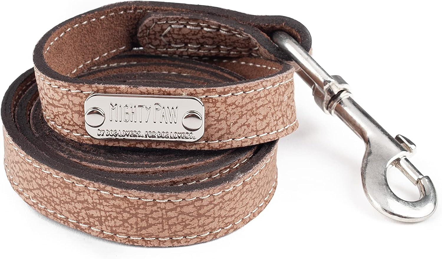 Mighty Paw Luxury Leather Dog Leash - Genuine Material Leather Leashes for All Pet Sizes - Pet Lead - 5 Ft Premium Quality - Soft Material - Light Brown
