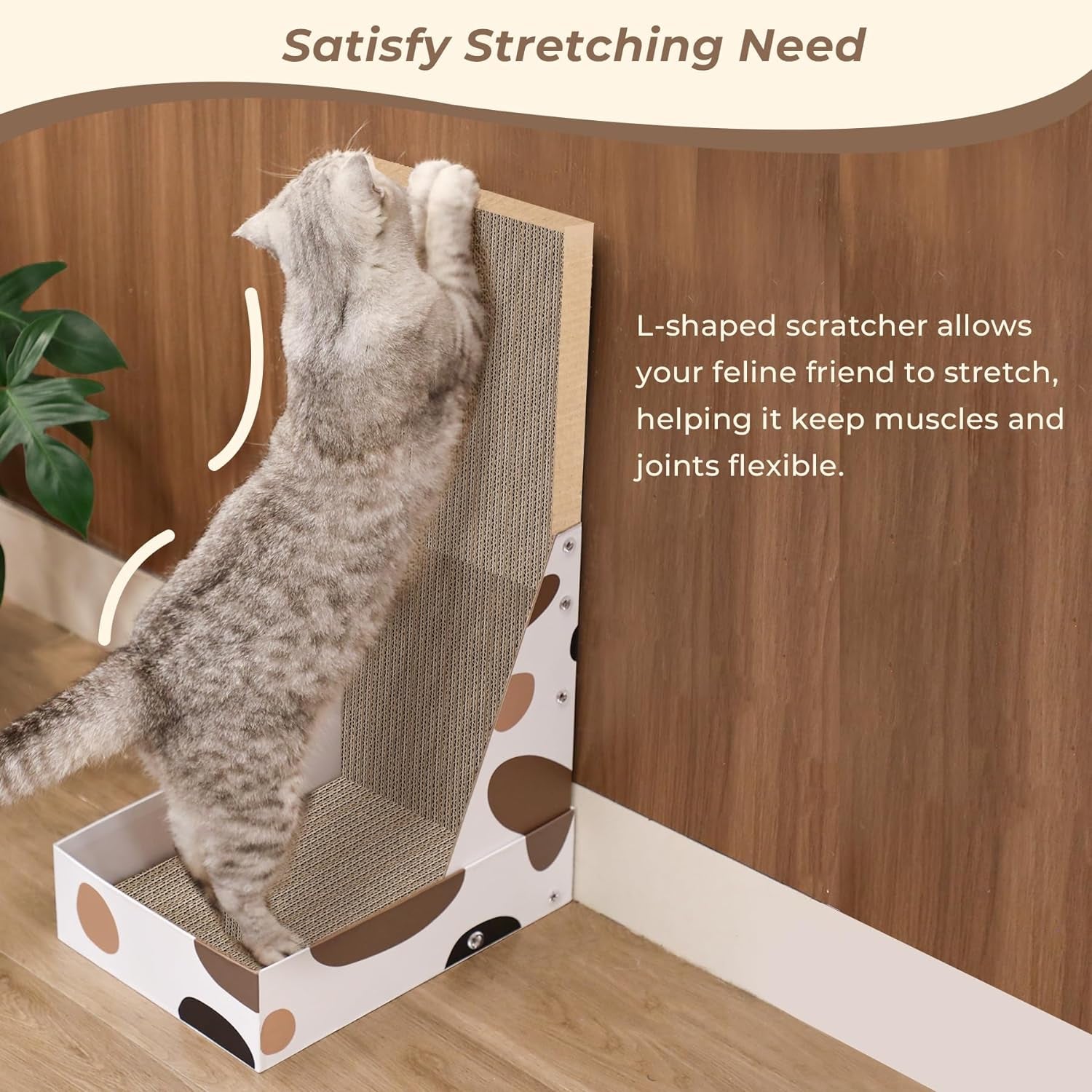 Comsaf Cat Scratching Board, Vertical Cat Scratcher for Indoor Cats, L Shaped Cat Wall Scratcher, Cardboard Cat Scratch Pad Lounger with Box Collecting Scraps, Protect Furniture Couch