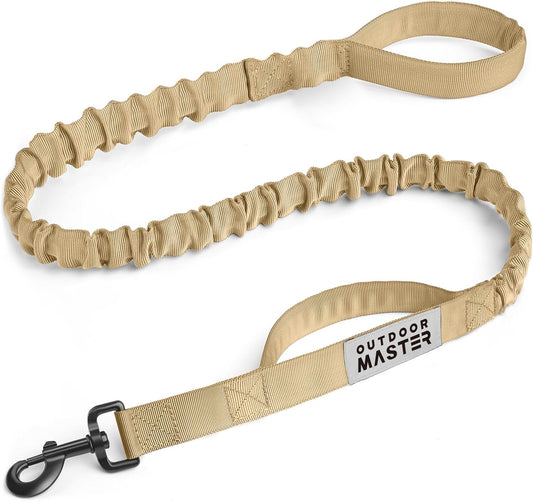 Outdoormaster Bungee Dog Leash, Heavy Duty Dog Leash with Shock Absorption, 2 Padded Handles Training Leash, Improved Dog Safety and Comfort (Tan, 4 FT)