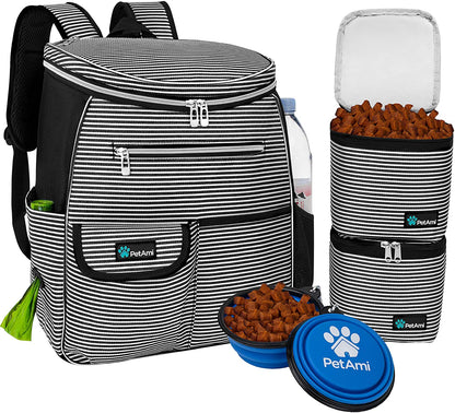 Petami Dog Travel Bag Backpack, Airline Approved Dog Bags for Traveling, Puppy Diaper Bag Supplies, Pet Camping Essentials Hiking Accessories Gift, Food Container, Collapsible Bowls, Stripe Black