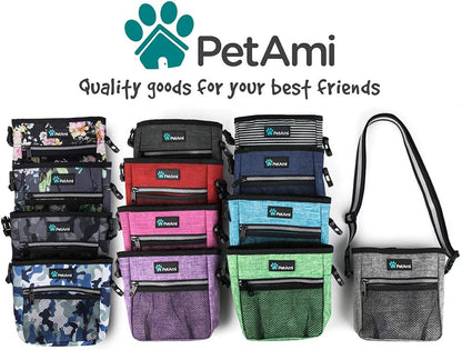 Petami Dog Treat Pouch, Pet Treat Pouch for Training, Dog Walking Bag Holder for Kibbles, Pet Food Toy, Dog Trainer Essentials Supplies, Poop Bag Dispenser, 3 Ways to Wear (Camo Black)