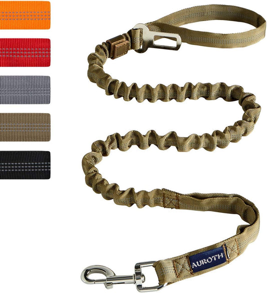 AUROTH Heavy Duty Bungee Dog Leash for Medium Large Breed Dogs, No Pull Leashes for Shock Absorption with Car Seat Belt, 2 Padded Handles 4.5FT 6FT Training Dog Leash