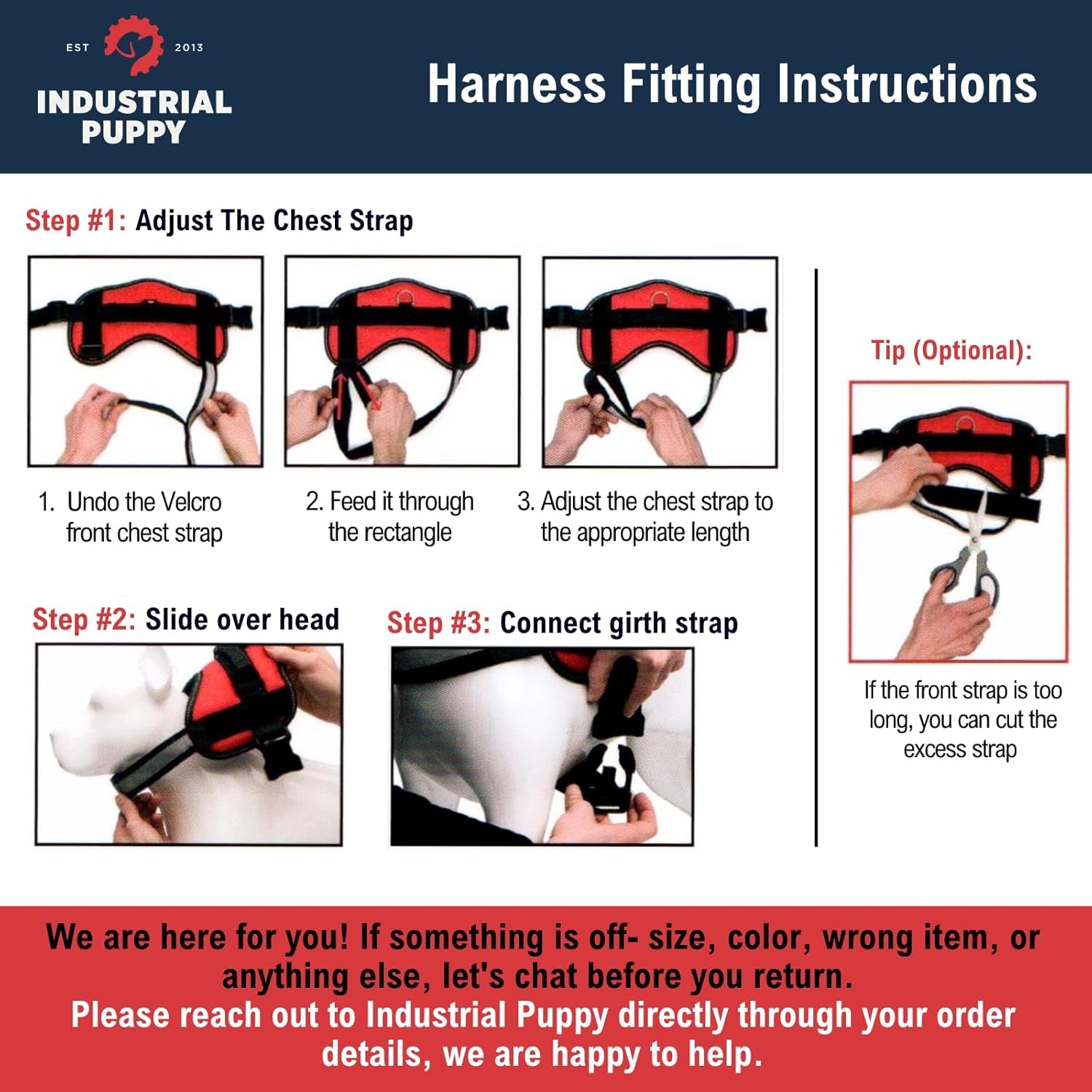 Industrial Puppy Service Dog Vest with Hook and Loop Straps and Matching Service Dog Leash Set - Harnesses from XXS to XXL - Harness Features Reflective Patch and Comfortable Mesh Design