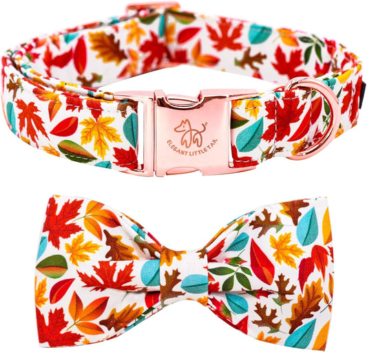 Elegant Little Tail Fall Dog Collar, Male or Female Dog Collar with Bow Adjustable Soft Bow Tie Dog Collars for Small Dogs