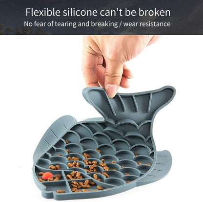 Fish-Shaped Cat Slow Feeder Pet Lick Mat Cat Puzzle Feeder for Dogs & Cats, Fun Alternative to Slow Feeder Cat Bowl, IQ Treat Mat, Anxiety Relief