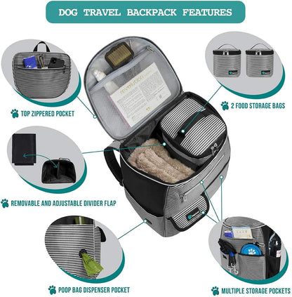 Petami Dog Travel Bag Backpack, Airline Approved Dog Bags for Traveling, Puppy Diaper Bag Supplies, Pet Camping Essentials Hiking Accessories Gift, Food Container, Collapsible Bowls, Stripe Black