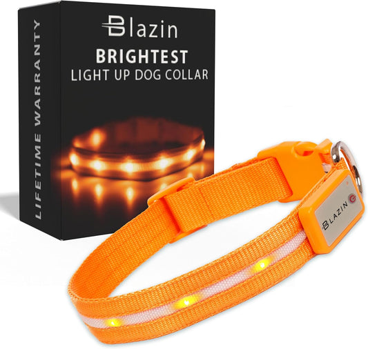 Blazin Light up Dog Collar - the Original LED Dog Collar - USB Rechargeable - Waterproof - 1,000 Feet of Visibility - Dog Collar Light for Small, Medium, Large Dogs - US Brand