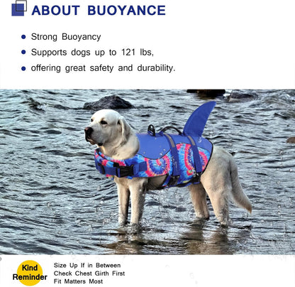 ASENKU Dog Life Jacket - Pet Safety Vest for Swimming & Boating, Shark Life Jacket with Floatation, Dog Lifesavers Swimsuits for Small Medium Large Dogs (Blue Bandhnu, XL)