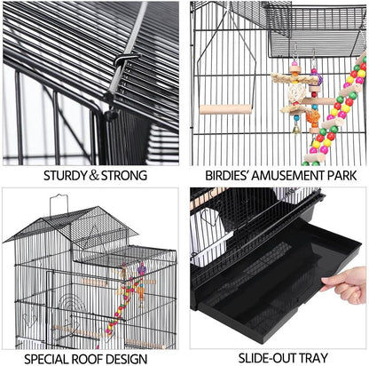 Yaheetech 39-Inch Roof Top Large Flight Parrot Bird Cage for Small Quaker Parrot Cockatiel Sun Parakeet Green Cheek Conure Budgie Finch Lovebird Canary Pet Bird Cage W/Toys