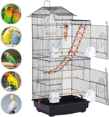 Yaheetech 39-Inch Roof Top Large Flight Parrot Bird Cage for Small Quaker Parrot Cockatiel Sun Parakeet Green Cheek Conure Budgie Finch Lovebird Canary Pet Bird Cage W/Toys
