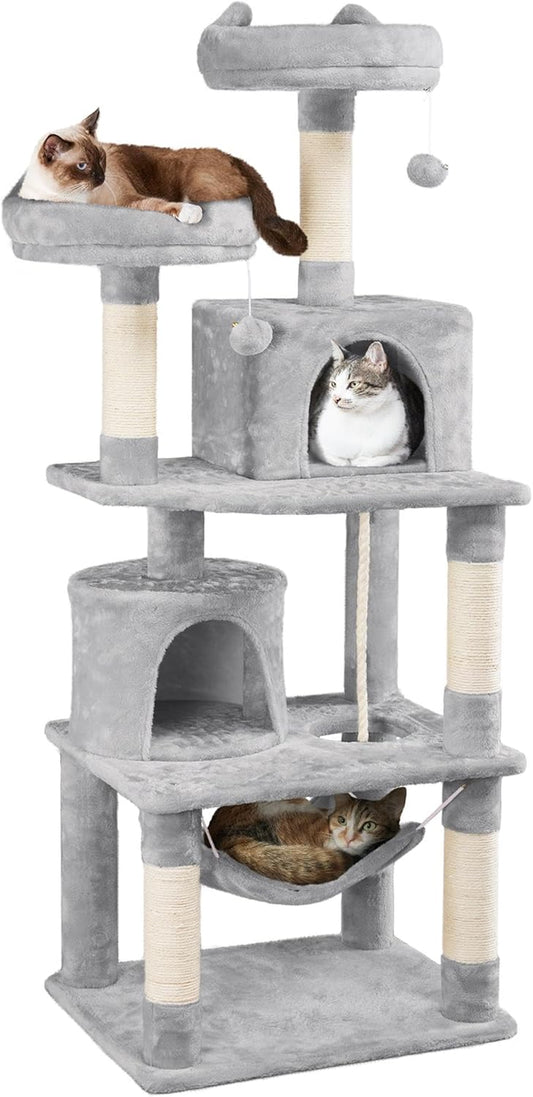 Yaheetech 62.5Inches Cat Tree Cat Tower Cat Condo with Platform & Hammock, Scratching Posts for Kittens Pet Play House with Plush Perch for Indoor Activity Relaxing, Light Gray
