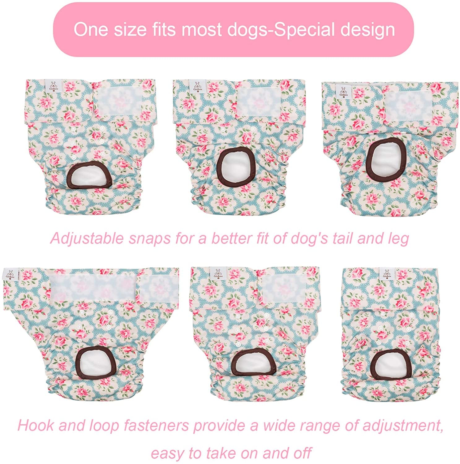 Cutebone Dog Diapers Female Washable Small Medium Large 3 Pack Reusable Doggie Diapers Puppy Period Pants for Doggy Heat Cycle Peeing D14XS