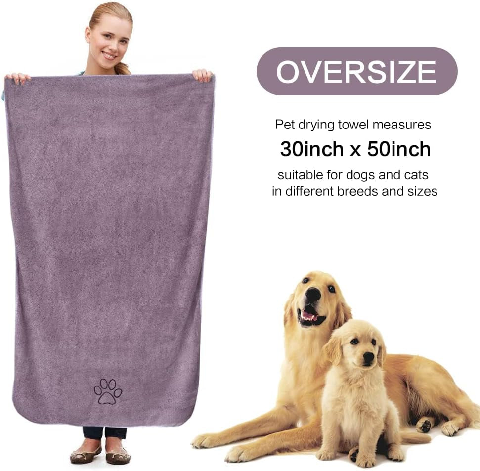 Kinhwa Dog Towel Super Absorbent Pet Bath Towel Microfiber Dog Drying Towel for Small, Medium, Large Dogs and Cats 30Inch X 50Inch Purple
