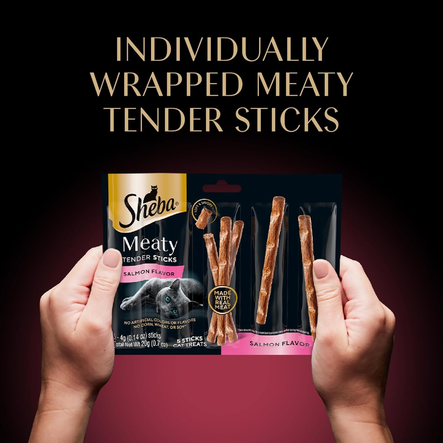 Meaty Tender Sticks Soft Cat Treats Salmon Flavor, 0.14 Oz., 5 Sticks, Pack of 10 (50 Sticks Total)