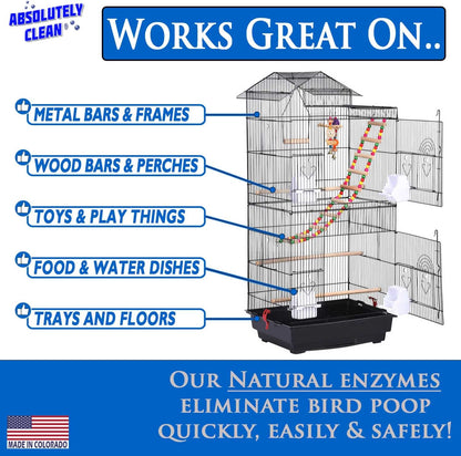 Absolutely Clean Amazing Bird Cage Cleaner and Deodorizer - Just Spray/Wipe - Safely & Easily Removes Bird Messes Quickly and Easily - USA Made - Fragrance Free (4X Concentrate - 16Oz Makes 64Oz)