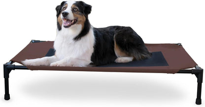 K&H Pet Products Outdoor Elevated Dog Cot, Breathable Cooling Elevated Cot Hammock Pet Bed for Large Dogs, Washable Mesh Cover, Raised Metal Frame, Collapsible, Portable - Large 42 X 30In Chocolate