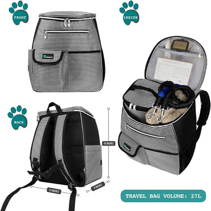 Petami Dog Travel Bag Backpack, Airline Approved Dog Bags for Traveling, Puppy Diaper Bag Supplies, Pet Camping Essentials Hiking Accessories Gift, Food Container, Collapsible Bowls, Stripe Black