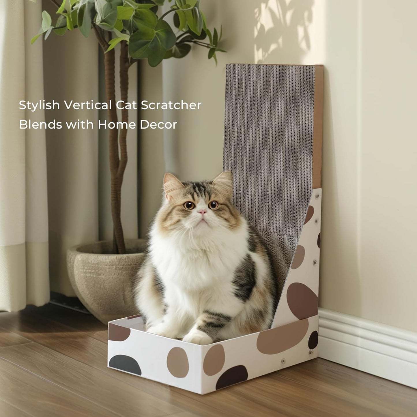 Comsaf Cat Scratching Board, Vertical Cat Scratcher for Indoor Cats, L Shaped Cat Wall Scratcher, Cardboard Cat Scratch Pad Lounger with Box Collecting Scraps, Protect Furniture Couch