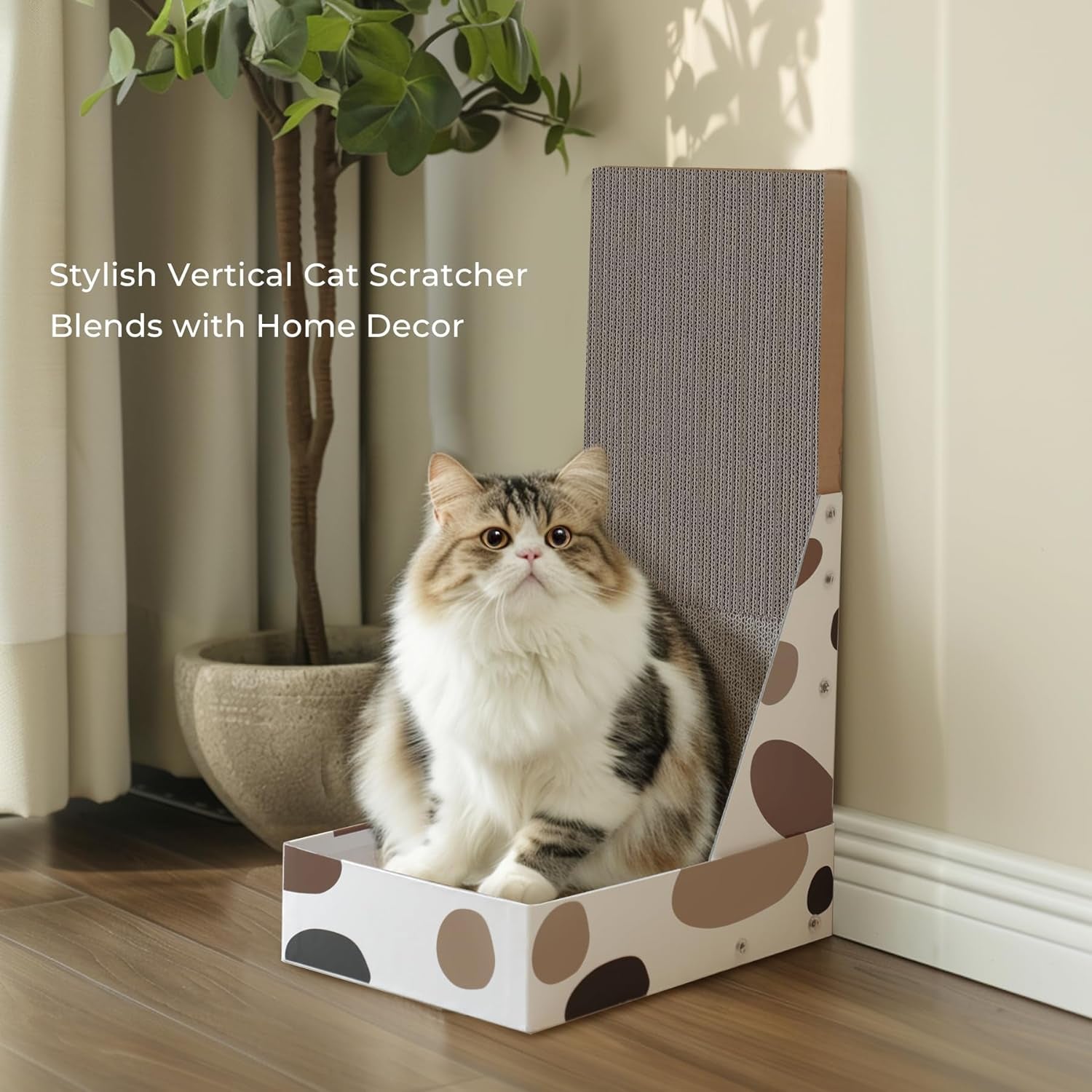 Comsaf Cat Scratching Board, Vertical Cat Scratcher for Indoor Cats, L Shaped Cat Wall Scratcher, Cardboard Cat Scratch Pad Lounger with Box Collecting Scraps, Protect Furniture Couch