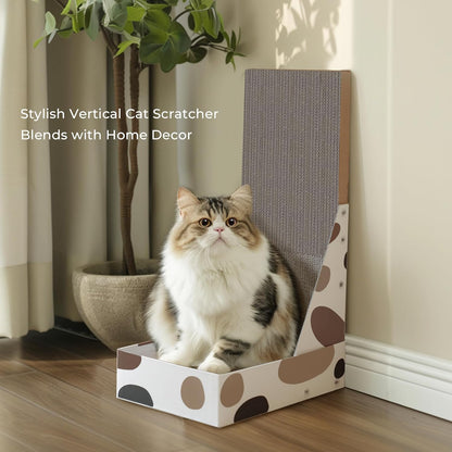 Comsaf Cat Scratching Board, Vertical Cat Scratcher for Indoor Cats, L Shaped Cat Wall Scratcher, Cardboard Cat Scratch Pad Lounger with Box Collecting Scraps, Protect Furniture Couch