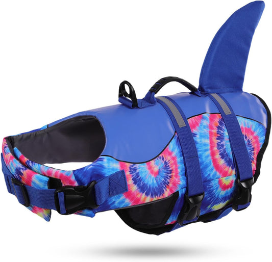 ASENKU Dog Life Jacket - Pet Safety Vest for Swimming & Boating, Shark Life Jacket with Floatation, Dog Lifesavers Swimsuits for Small Medium Large Dogs (Blue Bandhnu, XL)