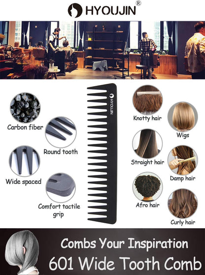 HYOUJIN 601 Black Carbon Wide Tooth Comb Detangling Comb Detangler Hair Comb for Long Wet Hair Hair Straighten Curly Hair 230℃ Heat Resistan
