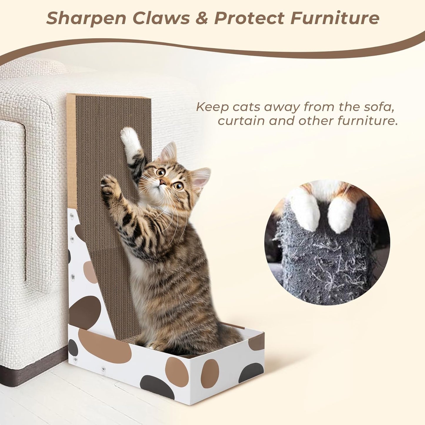Comsaf Cat Scratching Board, Vertical Cat Scratcher for Indoor Cats, L Shaped Cat Wall Scratcher, Cardboard Cat Scratch Pad Lounger with Box Collecting Scraps, Protect Furniture Couch