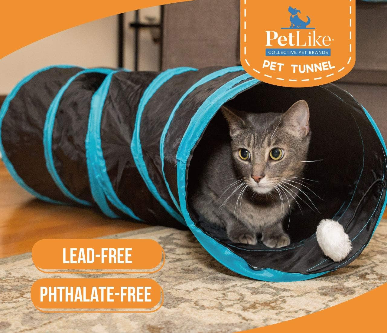Petlike S Way Cat Tunnel Collapsible Pop-Up Pet Tube Hideaway Play Toy with Ball (S-Way, Grey)