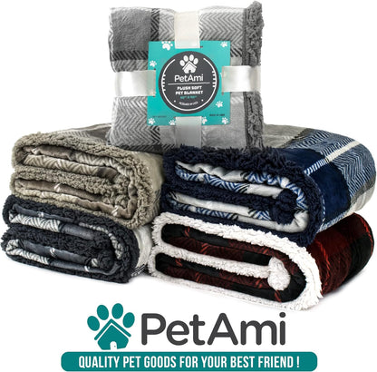 Petami Dog Blanket for Medium Large Dogs, Pet Bed Blanket Cat Puppy Kitten, Fleece Furniture Couch Cover Protector Sofa Car, Soft Sherpa Dog Throw Plush Reversible Washable, 40X60 Checker Red