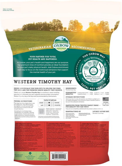 Oxbow Animal Health Western Timothy Hay, Guinea Pig Hay, Small Pet Bunny Supplies, All Natural Grass for Guinea Pig, Bunny, Chinchilla & Hamster, Oxbow Rabbit Supplies for Bunnies, 90 Oz. Bag
