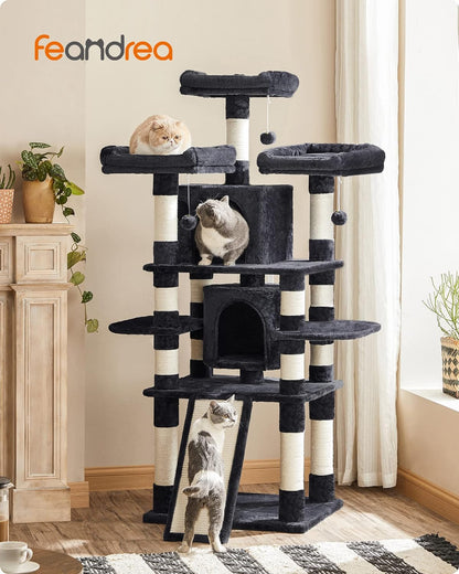 Feandrea 67 Inches Multi-Level Cat Tree for Large Cats, with Cozy Perches, Stable, Smoky Gray UPCT18G
