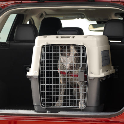 Plastic Kennel for Dogs, Wire Door, IATA Airline Approved, Travel Crate, with Wheels, Gray, Large, 32" L X 22" W X 23" H