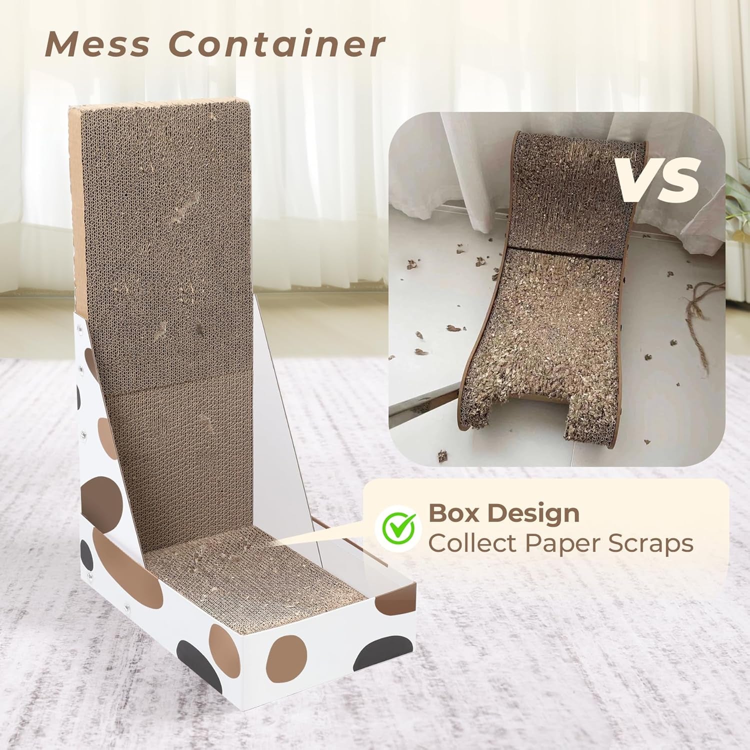 Comsaf Cat Scratching Board, Vertical Cat Scratcher for Indoor Cats, L Shaped Cat Wall Scratcher, Cardboard Cat Scratch Pad Lounger with Box Collecting Scraps, Protect Furniture Couch