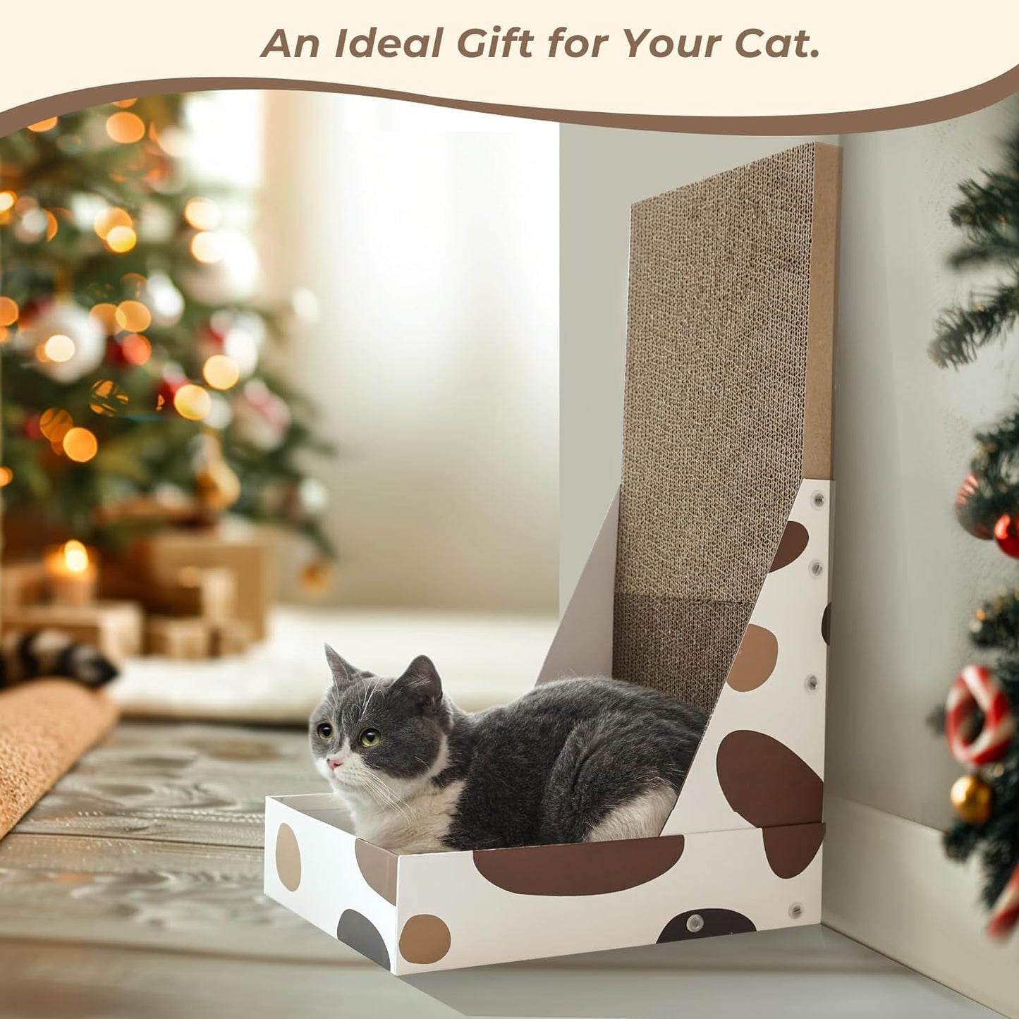 Comsaf Cat Scratching Board, Vertical Cat Scratcher for Indoor Cats, L Shaped Cat Wall Scratcher, Cardboard Cat Scratch Pad Lounger with Box Collecting Scraps, Protect Furniture Couch