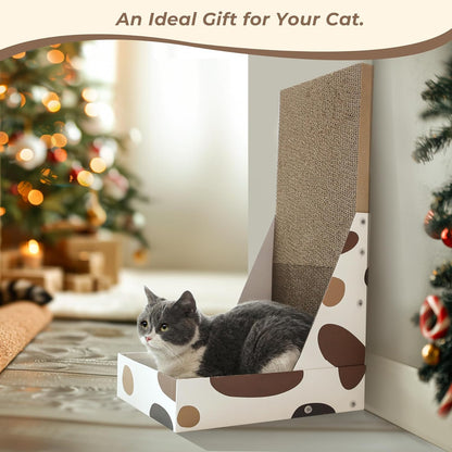 Comsaf Cat Scratching Board, Vertical Cat Scratcher for Indoor Cats, L Shaped Cat Wall Scratcher, Cardboard Cat Scratch Pad Lounger with Box Collecting Scraps, Protect Furniture Couch