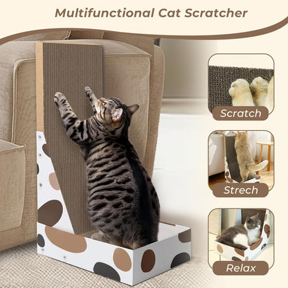 Comsaf Cat Scratching Board, Vertical Cat Scratcher for Indoor Cats, L Shaped Cat Wall Scratcher, Cardboard Cat Scratch Pad Lounger with Box Collecting Scraps, Protect Furniture Couch