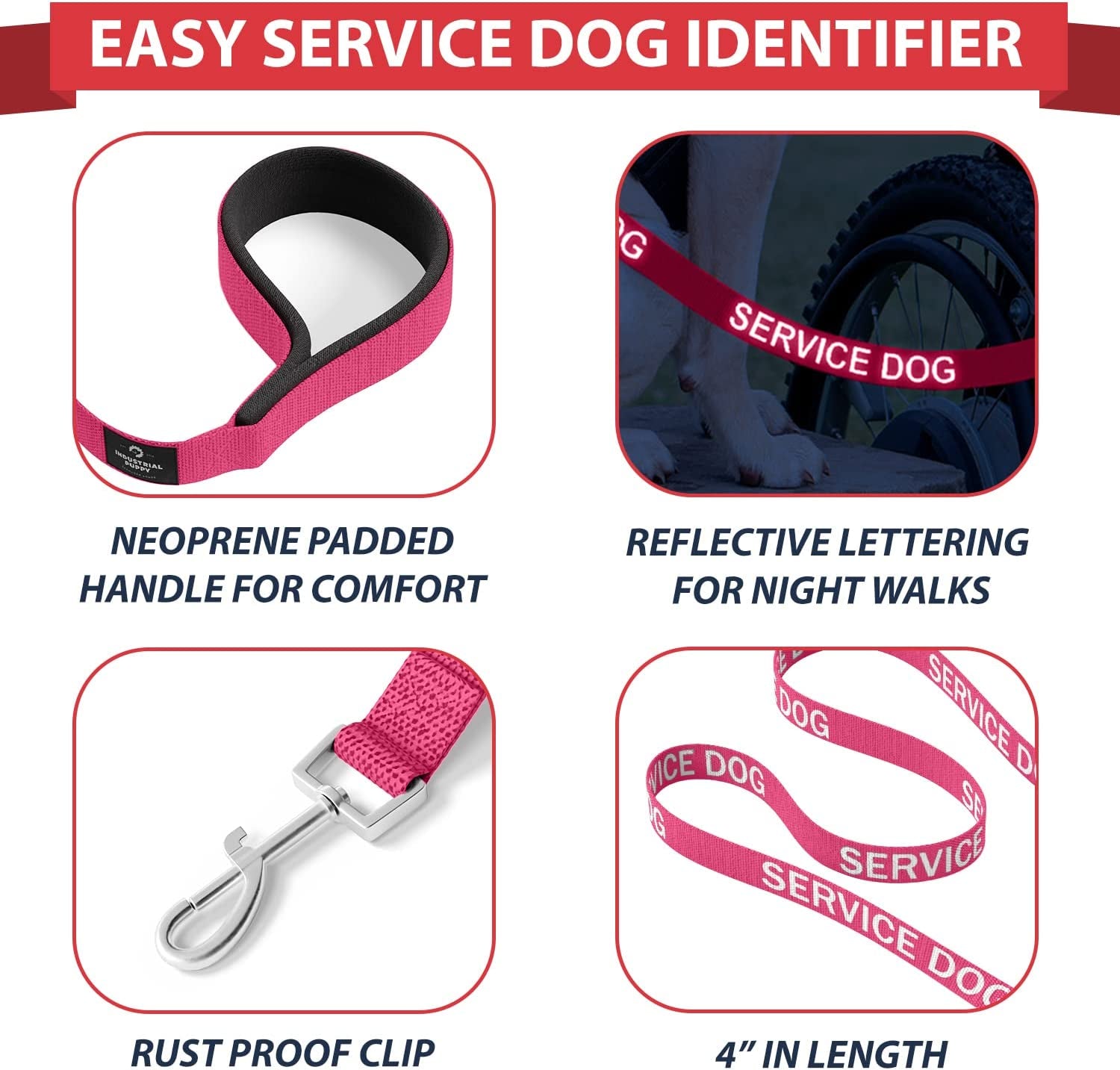 Industrial Puppy Service Dog Vest with Hook and Loop Straps and Matching Service Dog Leash Set - Harnesses from XXS to XXL - Harness Features Reflective Patch and Comfortable Mesh Design