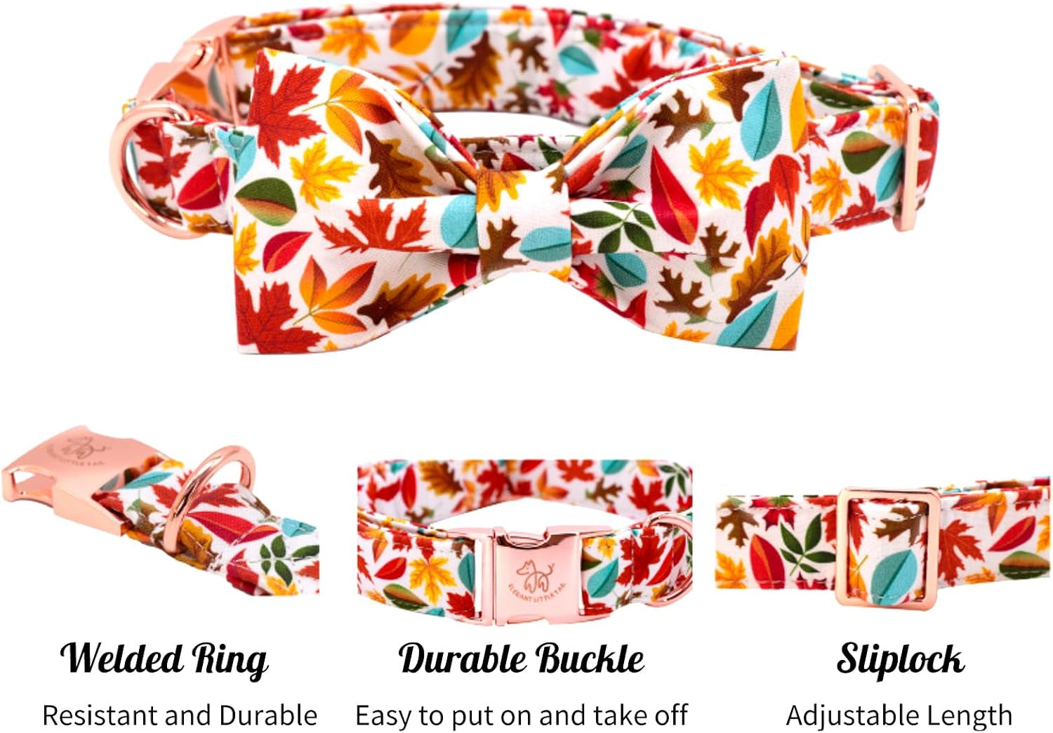 Elegant Little Tail Fall Dog Collar, Male or Female Dog Collar with Bow Adjustable Soft Bow Tie Dog Collars for Small Dogs