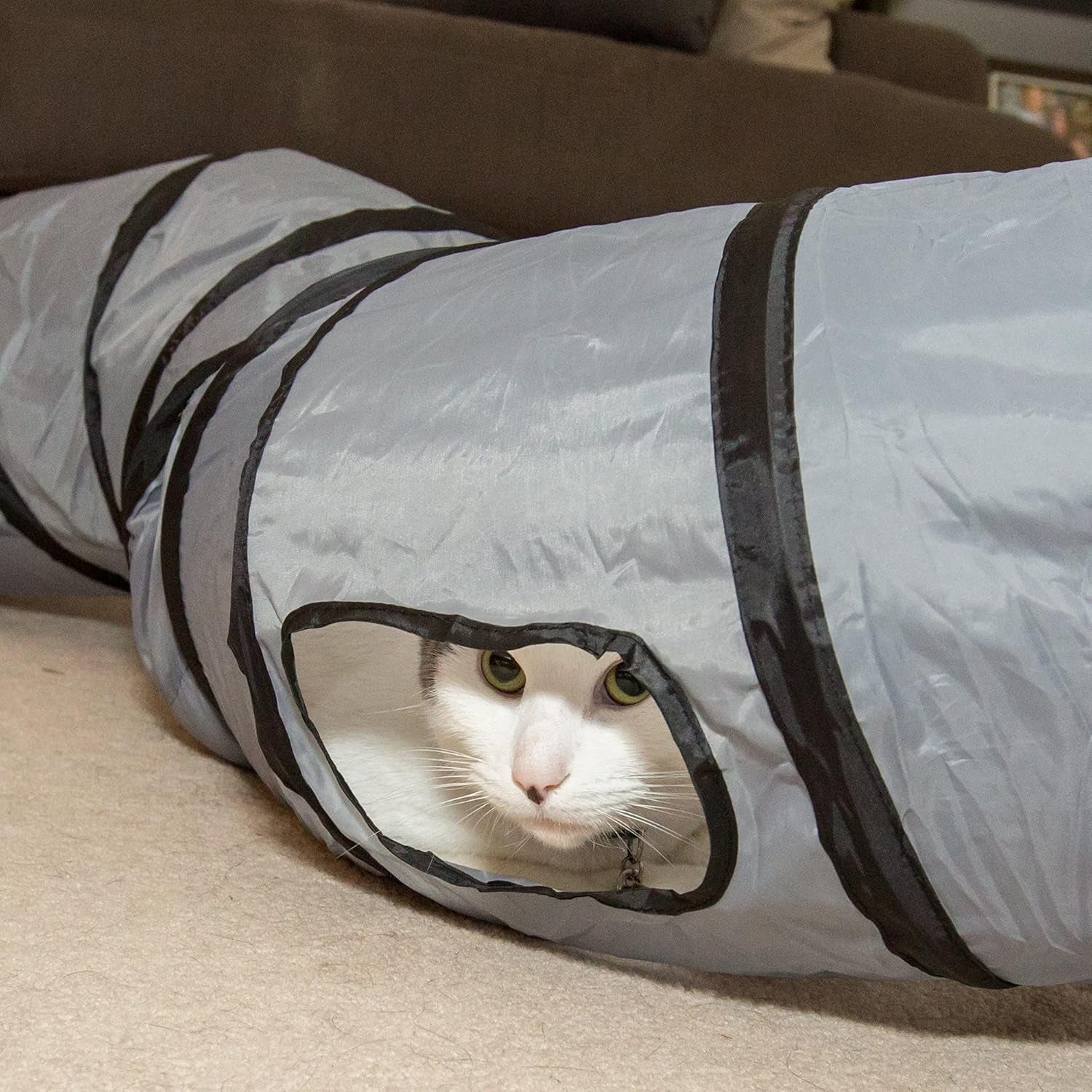 Petlike S Way Cat Tunnel Collapsible Pop-Up Pet Tube Hideaway Play Toy with Ball (S-Way, Grey)