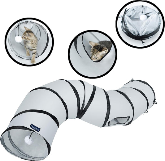 Petlike S Way Cat Tunnel Collapsible Pop-Up Pet Tube Hideaway Play Toy with Ball (S-Way, Grey)