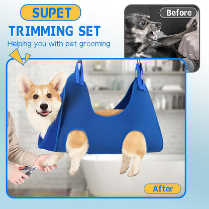 Dog Grooming Hammock Harness for Dogs Cats, Relaxation Pet Nail Clipper Hammock, Restraint Dog & Small Animal Leashes Sling for Groomingk for Nail Trimming (Blue, 2XS)