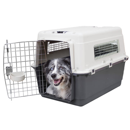 Plastic Kennel for Dogs, Wire Door, IATA Airline Approved, Travel Crate, with Wheels, Gray, Large, 32" L X 22" W X 23" H