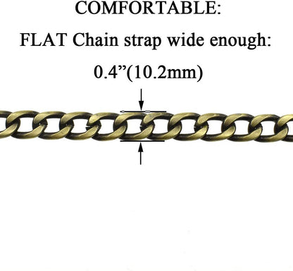 HAHIYO Purse Chain Strap 39.4 Inches Bronze for Shoulder Cross Body Sling Purse Handbag Clutch Replacement Comfortable Flat 0.4' Wide Enough 2.4Mm Extra Thick Metal 1 Pack