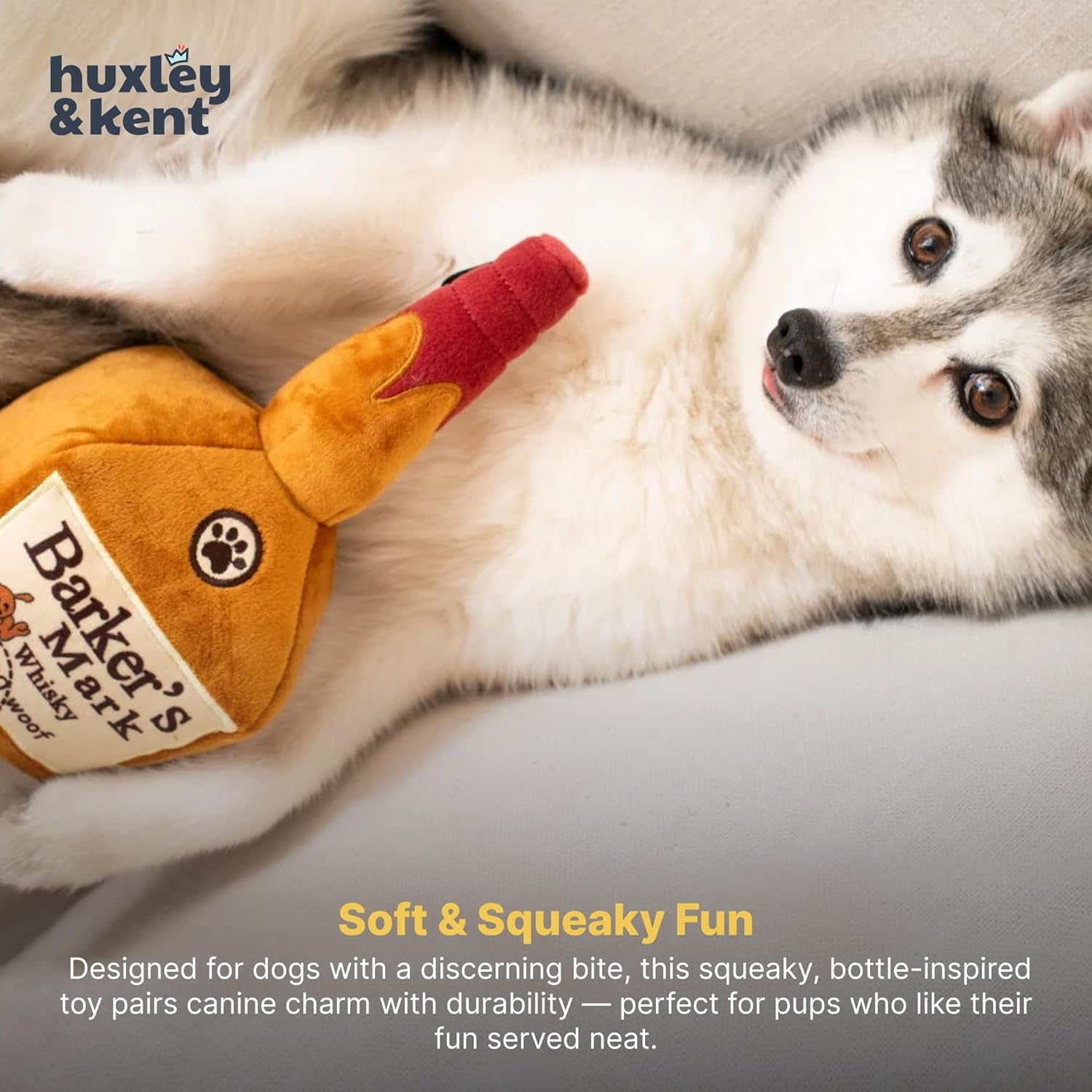 Huxley & Kent Funny Dog Toy W/Squeaker – Power Plush Squeaky Dog Toys for Small, Medium & Large Dogs – Soft Stuffed Animal for Indoor Play & Fetch - Barker'S Mark, Large