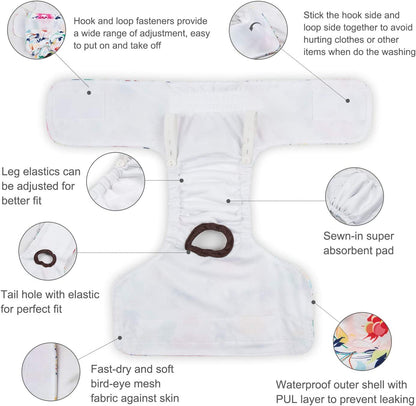 Cutebone Dog Diapers Female Washable Small Medium Large 3 Pack Reusable Doggie Diapers Puppy Period Pants for Doggy Heat Cycle Peeing D14XS