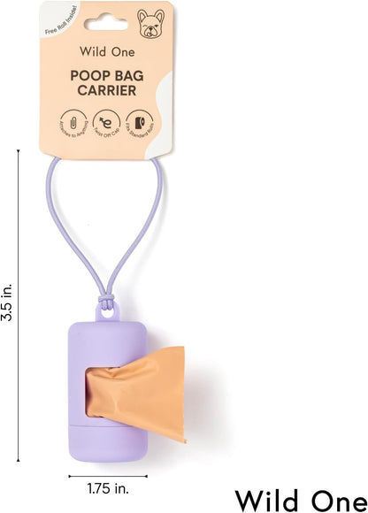 Wild One Dog Poop Bag Holder and Dispenser with Leash Attachment, Leak Proof, Easy Twist Top for Refills, Includes 1 Roll Bags, Blush