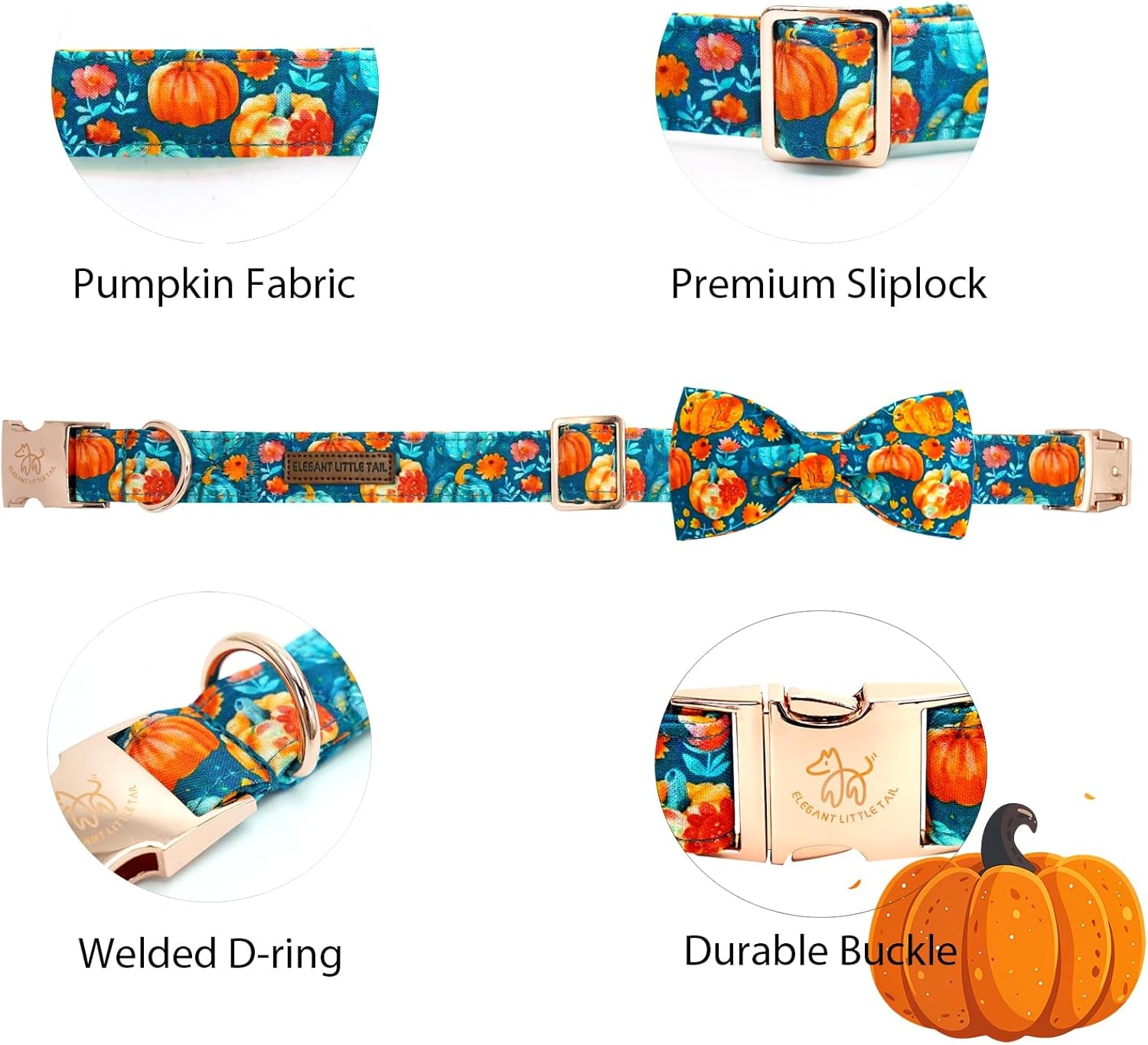 Fall Dog Collar, Halloween Pet Collars with Bow Cute Pumpkin Print Puppy Collar Female or Male Cotton Adjustable Collars for Small Medium Large Dogs