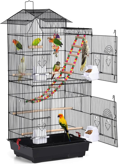 Yaheetech 39-Inch Roof Top Large Flight Parrot Bird Cage for Small Quaker Parrot Cockatiel Sun Parakeet Green Cheek Conure Budgie Finch Lovebird Canary Pet Bird Cage W/Toys