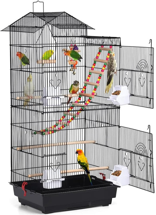 Yaheetech 39-Inch Roof Top Large Flight Parrot Bird Cage for Small Quaker Parrot Cockatiel Sun Parakeet Green Cheek Conure Budgie Finch Lovebird Canary Pet Bird Cage W/Toys